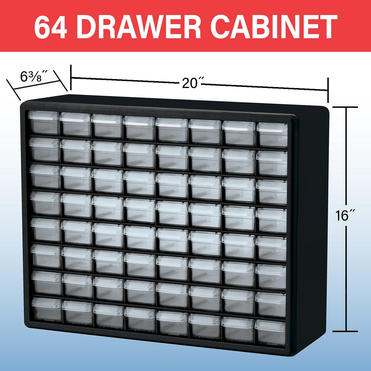 Akro-Mils 44-Drawer Plastic Drawer Storage Cabinet for Garage Organization, Bead Organizer, Building Bricks Storage, Teacher Toolbox, Makeup Organizer, 20" W x 6" D x 16" H, 10144 Black