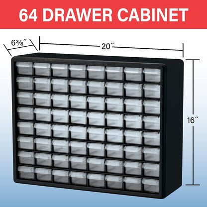 Akro-Mils 44-Drawer Plastic Drawer Storage Cabinet for Garage Organization, Bead Organizer, Building Bricks Storage, Teacher Toolbox, Makeup Organizer, 20" W x 6" D x 16" H, 10144 Black