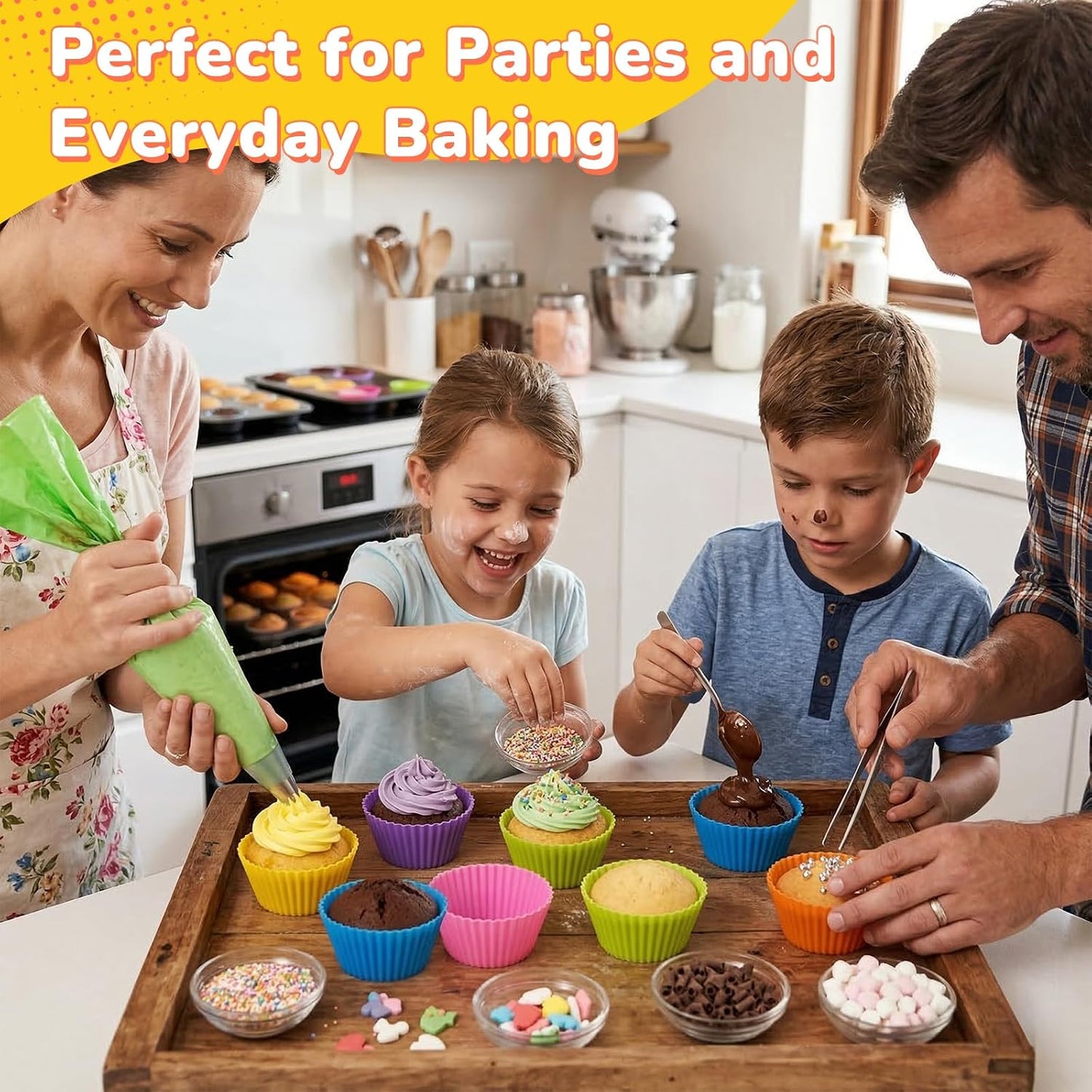 24 Pack Silicone Cupcake Liners for Baking, Multi-color Reusable Silicone Baking Cups, Non-Stick and Flexible Muffin Liners, Easy to Clean, for Cupcake, Muffins and Party Treats (6 Colors)
