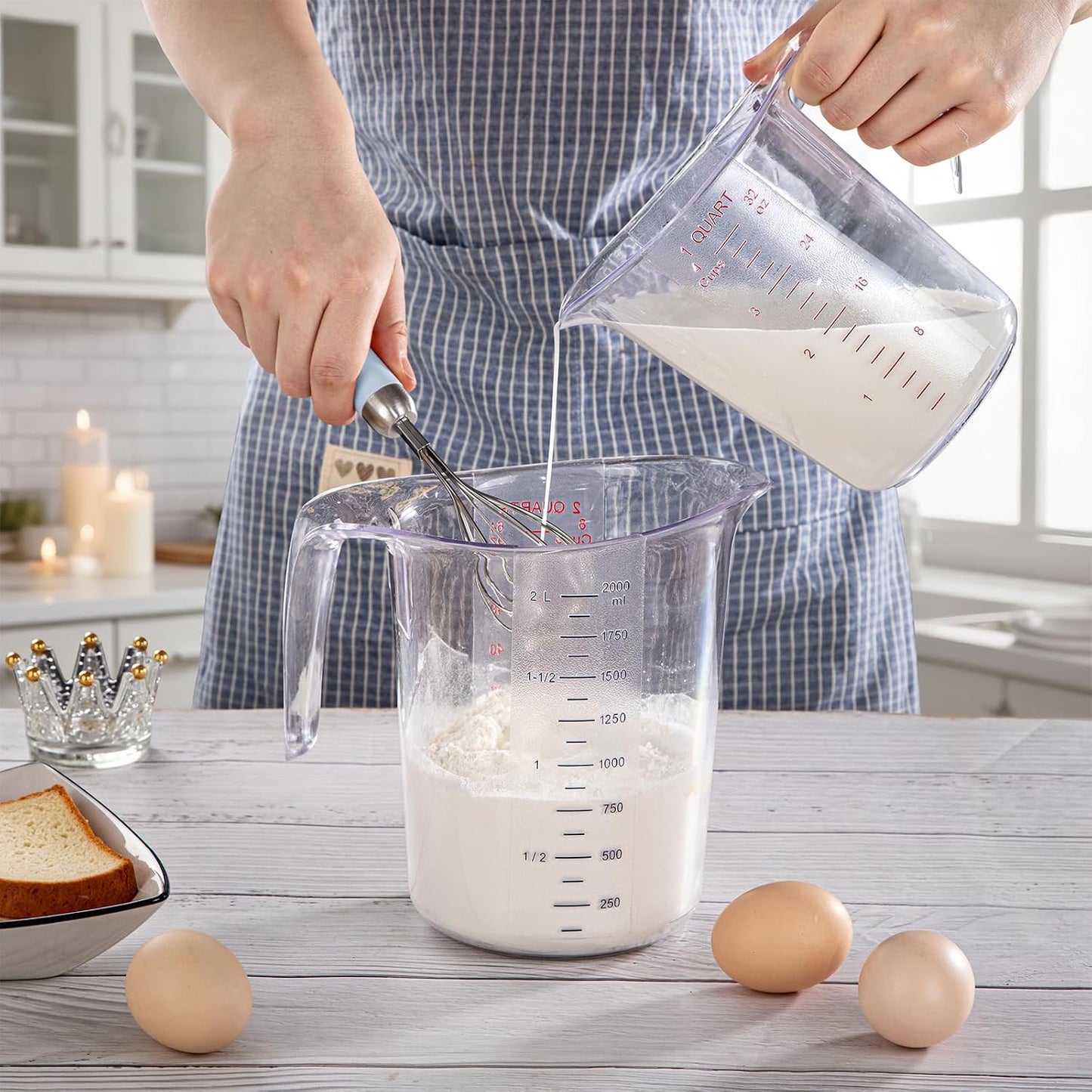 DaYammi Measuring Cups 3-Piece, Unbreakable Food-Grade Plastic Measuring Cup for Dishwasher, 1/2/4-Cup Nesting Liquid Measuring Cups for Prepping, Baking, Cooking, Readable Markings, Clear