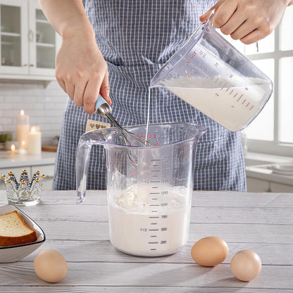 DaYammi Measuring Cups 3-Piece, Unbreakable Food-Grade Plastic Measuring Cup for Dishwasher, 1/2/4-Cup Nesting Liquid Measuring Cups for Prepping, Baking, Cooking, Readable Markings, Clear