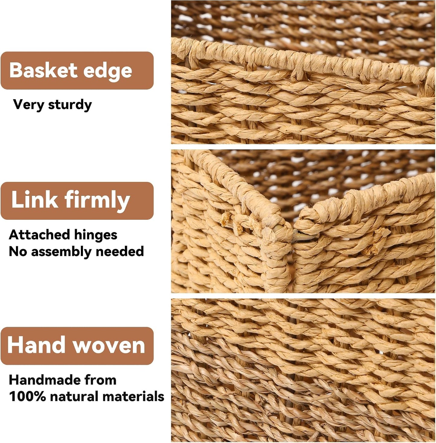 Wicker Storage Basket, Baskets for Organizing, Storage Basket with Built-in Handles, Water Hyacinth Shelves，Wicker Storage Baskets for Shelves, Water Hyacinth Storage Baskets (nature, 4-Pack)