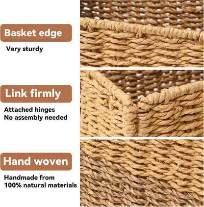 Wicker Storage Basket, Baskets for Organizing, Storage Basket with Built-in Handles, Water Hyacinth Shelves，Wicker Storage Baskets for Shelves, Water Hyacinth Storage Baskets (nature, 4-Pack)