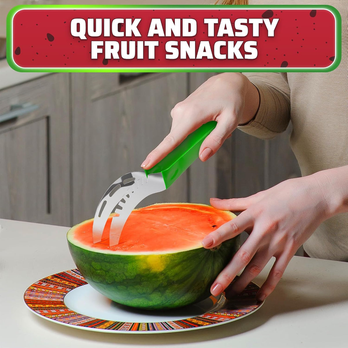 Watermelon Slicer Cutter Tool, Stainless Steel, Easy Grip, Durable