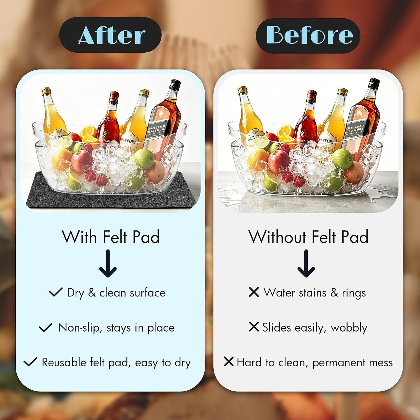 Kochorie 2 Pack Ice Buckets for Parties 5.5L Large Clear Acrylic Beverage Tubs with 2 Scoops 2 Felt Mats, Champagne Buckets Tub for Beer Drinks Mimosa Cocktail Bar Supplies Outdoor Events