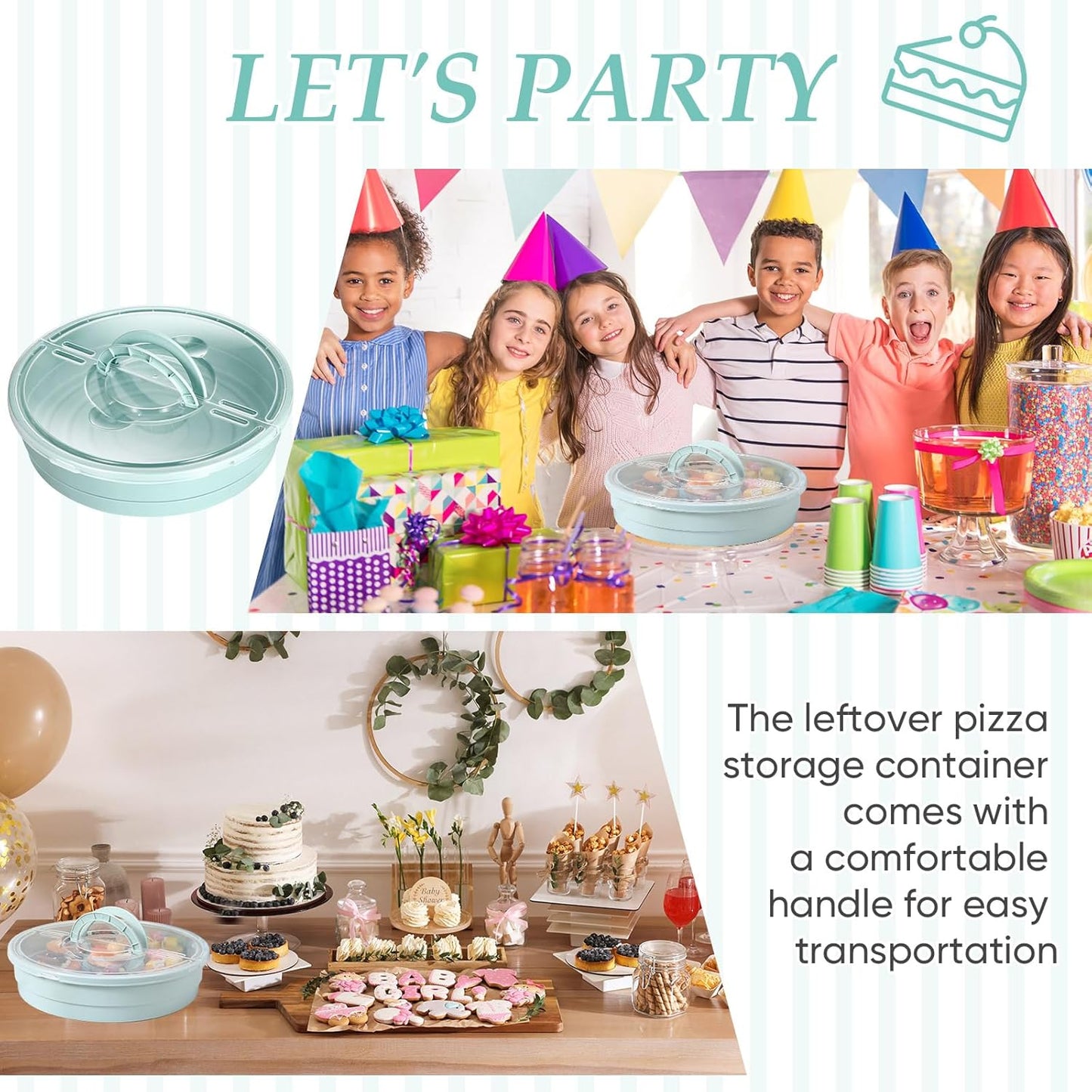 2 Pcs 12'' Pie Containers with Lids and Handle, Plastic Pizza Carrier with Cover Airtight Food Storage Reusable Cake Keeper Holder for Cheesecake Cookie Desert Tortilla Pastry(Green)