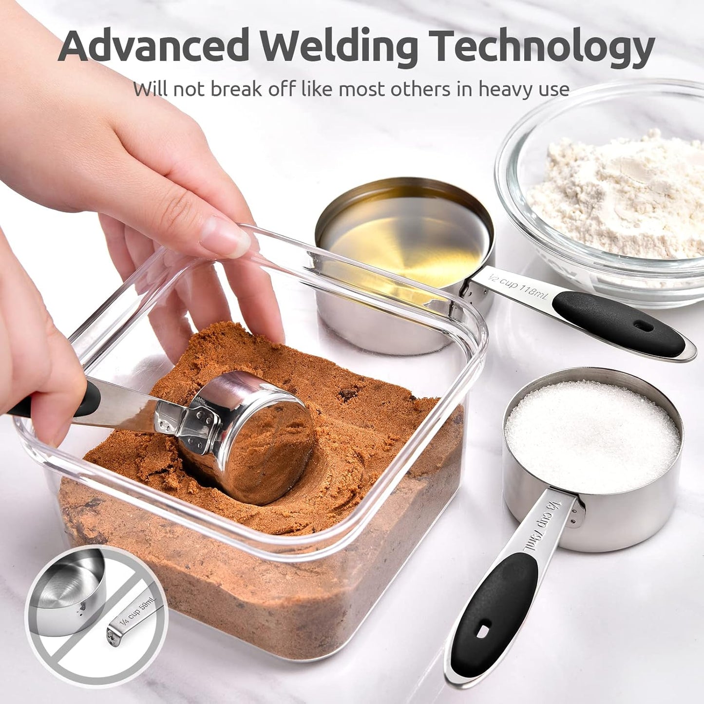 U-Taste 12 Piece Measuring Cups and Spoons Set in 18/8 Stainless Steel : 7 Measuring Cups & 5 Measuring Spoons