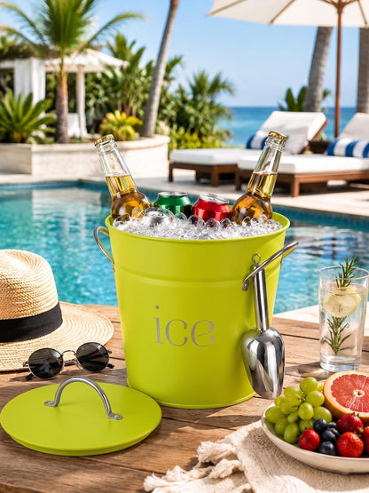 3Qt Black Galvanized Ice Bucket with Lid, Scoop & Handles - Ideal for Cocktails, Parties, BBQs, Wine & Champagne. Double-Layer Insulated Outer & Galvanized Inner Layer, Perfect for Home & Outdoor Use