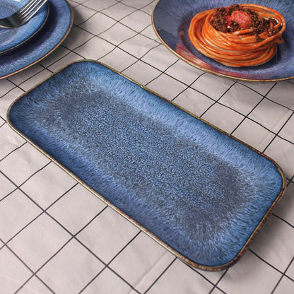 Porcelain Plate Set Large Serving Tray Set of 4, Reusable Serving Platters for Party Food, Cookie, Appetizer, Charcuterie, Snack, Dessert Display,Stackable Kitchen Dish 14.4 INCH