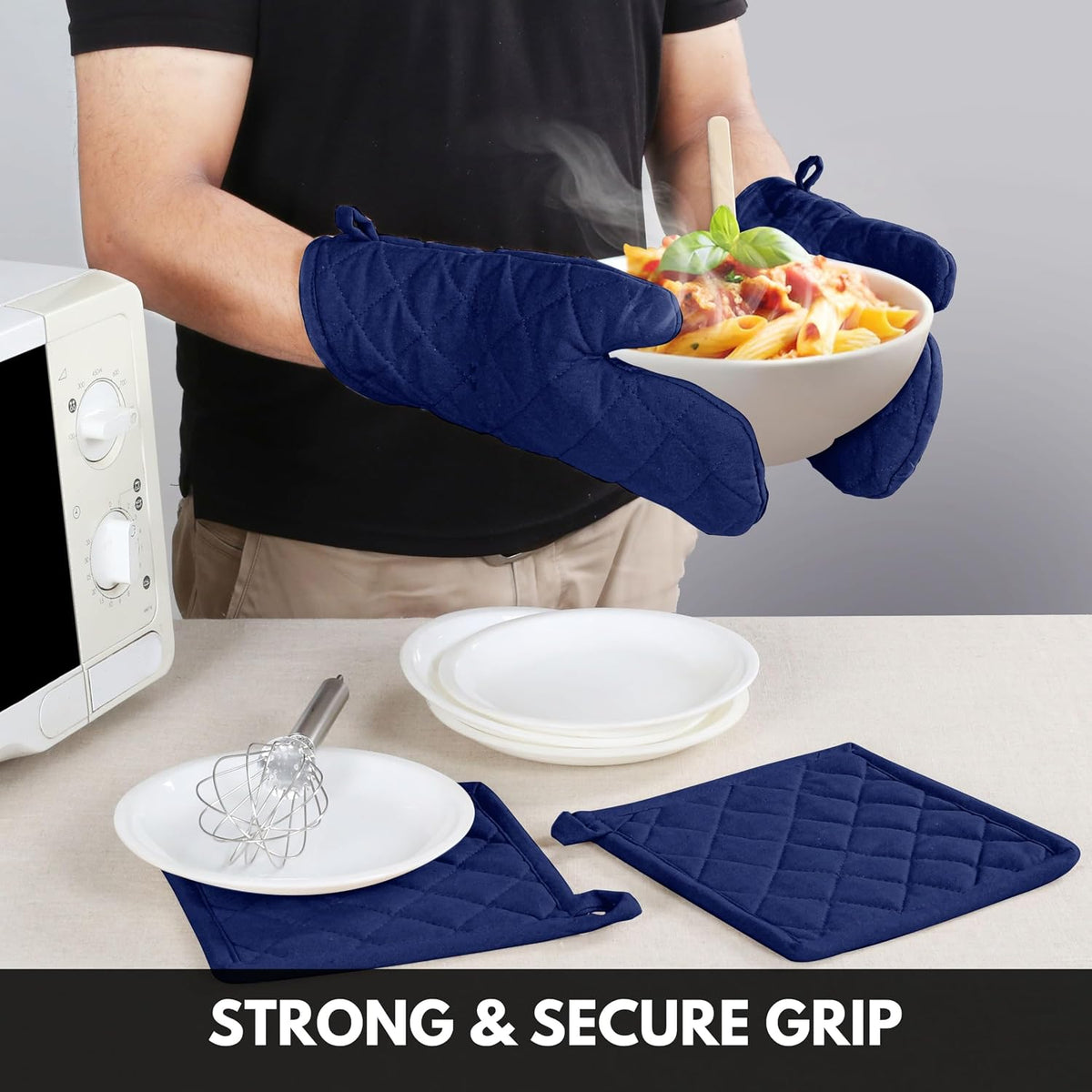 Oven Mitt (7"x13") & Pot Holder (8"x8") 100% Cotton Set of Heat Resistant Oven Gloves & Hot Pads for Gifts, BBQ, Cooking, Baking, Thanksgiving - Mustard Yellow