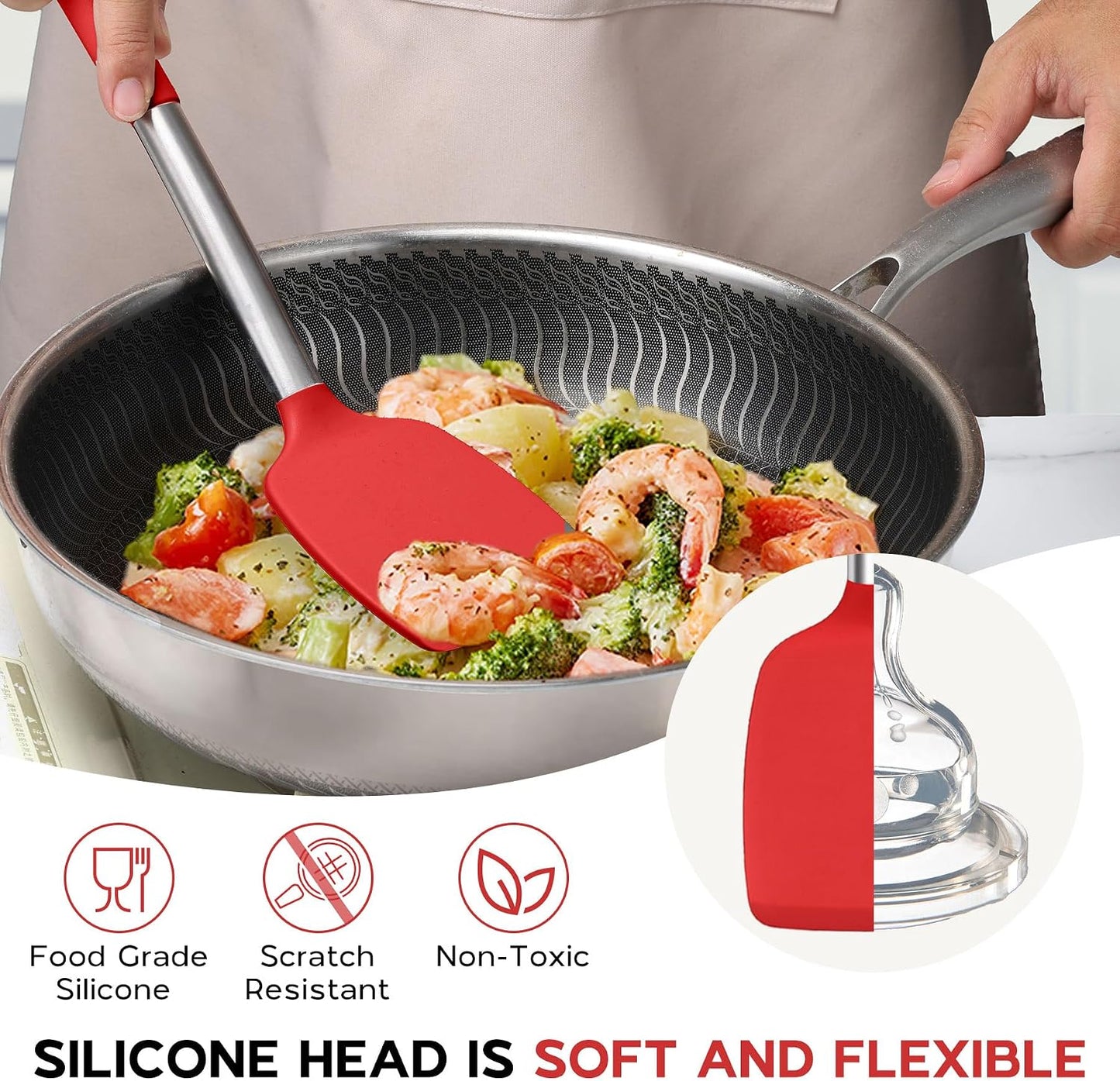 Onader Kitchen Utensils Set, 15 Pcs Silicone Cooking Utensils Set with Holder and Heat Resistant Stainless Steel Handle for Nonstick Cookware - Black