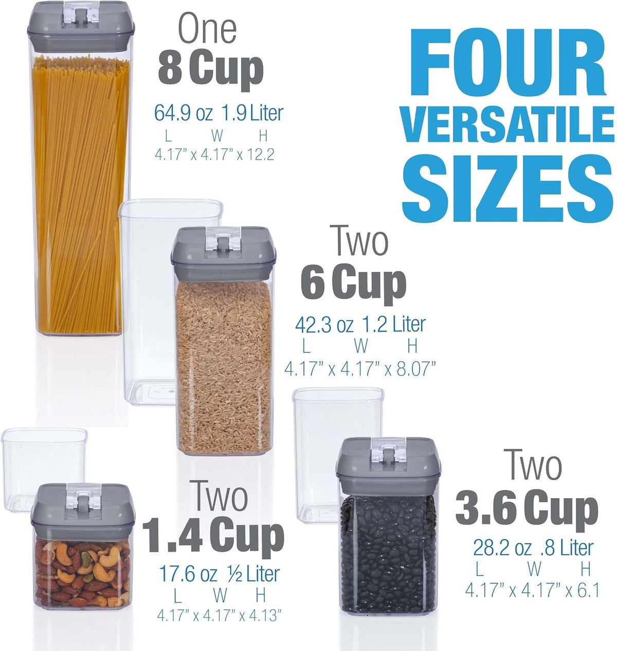 Set of 7 Airtight Food Storage Containers - Pantry Organizer Bins, BPA Free Plastic Containers plus Dry Erase Marker and Labels, White