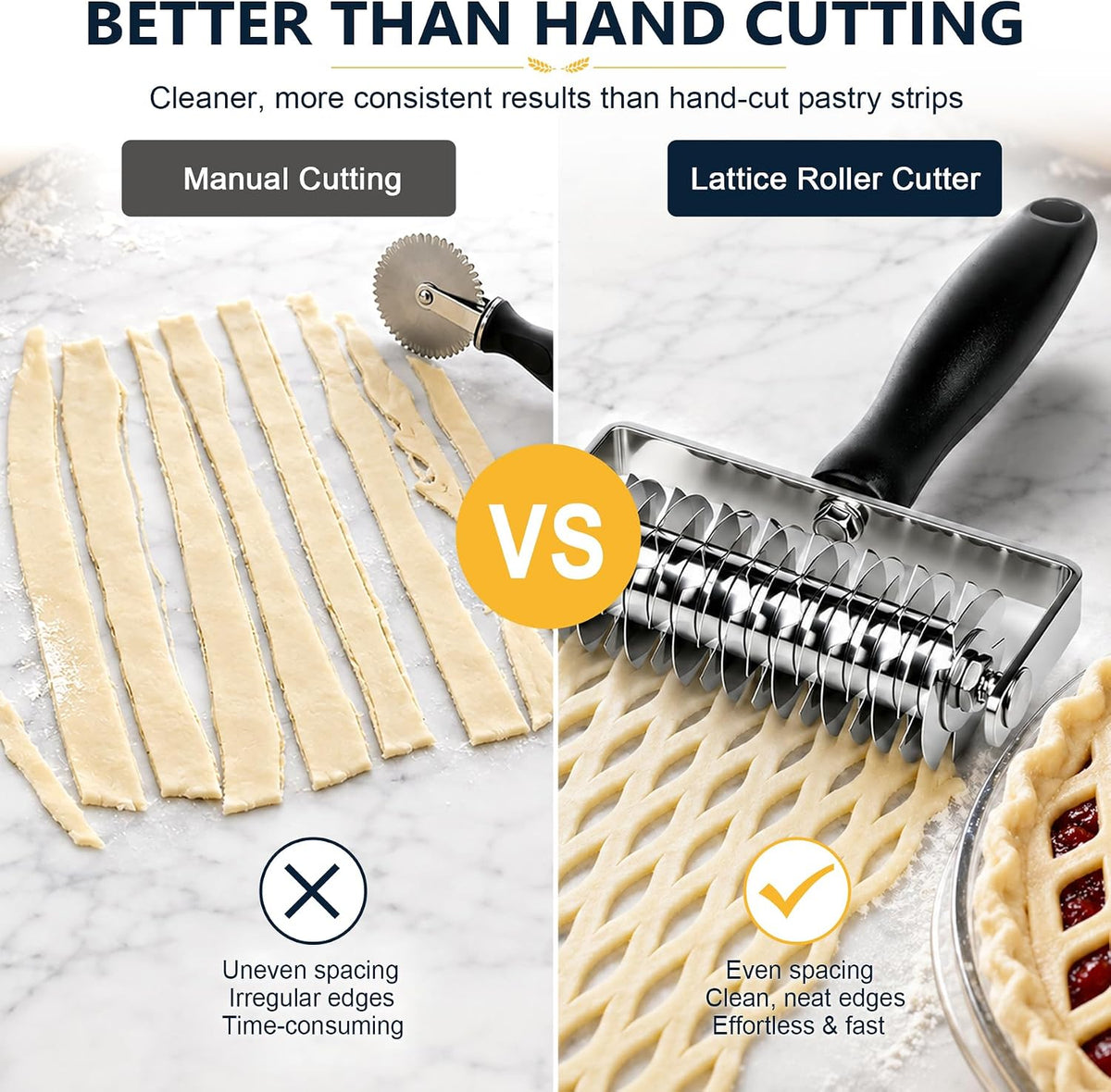 Pastry Lattice Roller Cutter, Stainless Steel Dough Lattice Cutter for Pie Crust, Puff Pastry, Pizza Dough, Bread, Tarts and Beef Wellington Baking
