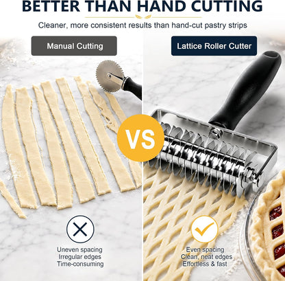 Pastry Lattice Roller Cutter, Stainless Steel Dough Lattice Cutter for Pie Crust, Puff Pastry, Pizza Dough, Bread, Tarts and Beef Wellington Baking