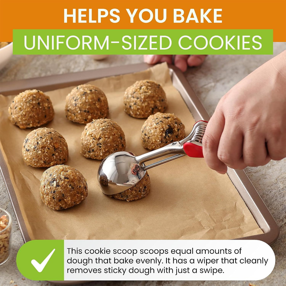 Spring Chef Extra Large Stainless Steel Cookie Scoop, #10, 5.5 Tbsp, Black