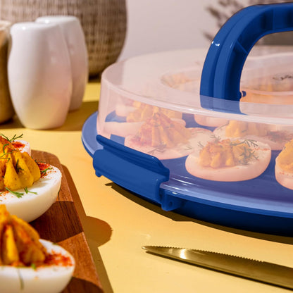 Deviled Egg Containers with Lid & Handles, 22-Count Portable Carrier, Dishwasher Safe Tray, Refrigerator Storage, High-Capacity Trays Deviled Egg Holder - Blue