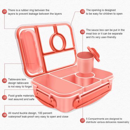 Amathley Bento Box Adult Lunch Box Kids,Lunch Containers for Adults/Kids/Toddler,5 Compartments Bento Lunch Box with Sauce Vontainers,Microwave & Dishwasher & Freezer Safe,BPA-Free (Blue)