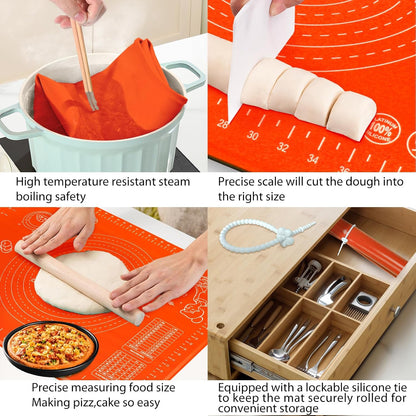 Silicone Baking Mat 28" x 20" Extra Thickness Dough Rolling Mat with Measurements and Edge Heightening, Non-stick Food Grade Silicone Pastry Mat for Pastry, Bread, Cookies, Pizza, Fondant, Pasta-Black