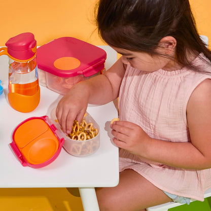 b.box Snack Box 2-Pack - Leak Proof Mini Bento Box for Kids & Toddlers, 2 Compartment Snack Containers for Kids, Dishwasher Safe, BPA-Free, PFAS-Free, Ages 4mo+, 1 3/4 Cup Each (Strawberry + Lilac)