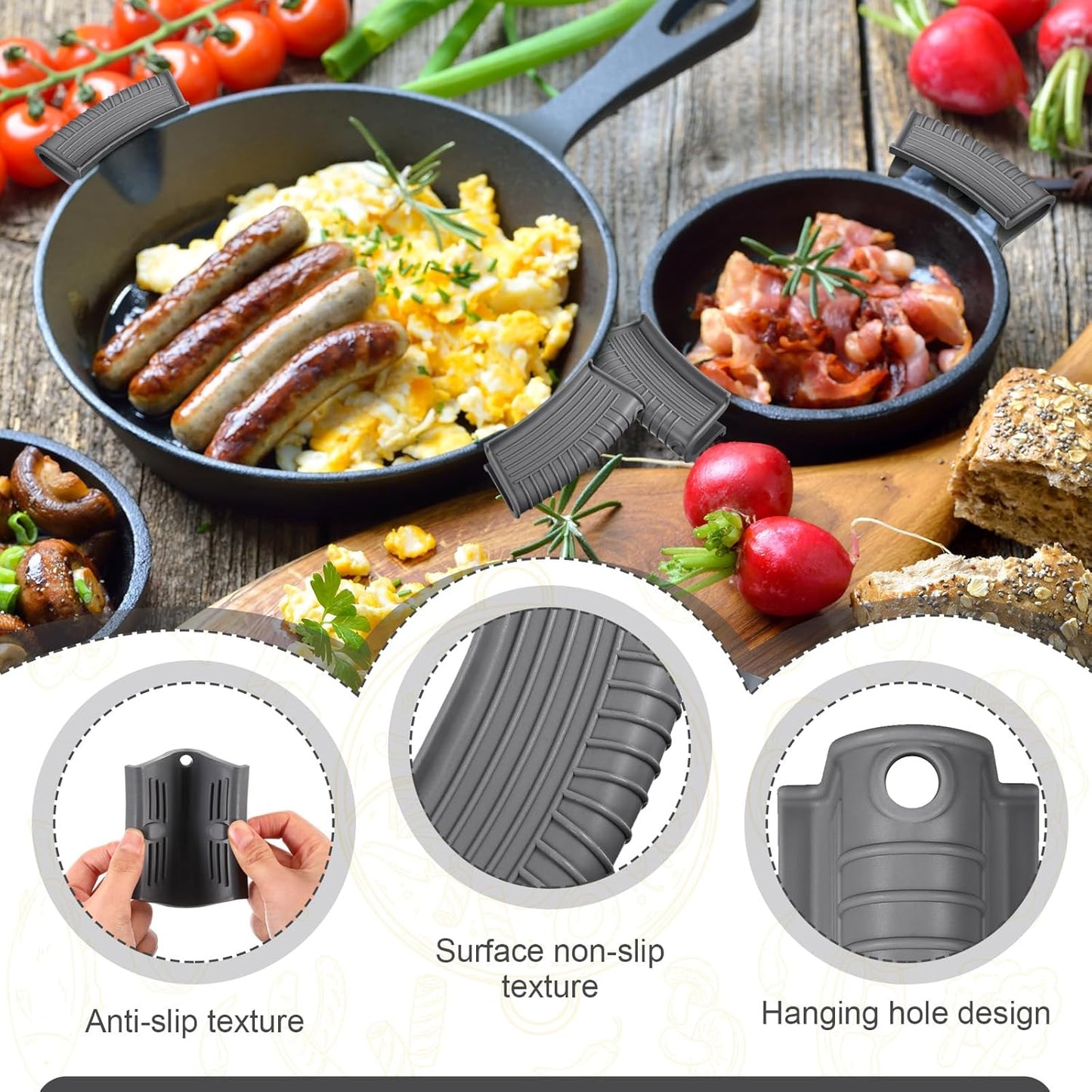 Patelai 4 Pcs Silicone Assist Hot Pan Handle Holder Pot Handle Covers for Cast Iron Skillets Holder Sleeve Nonslip Heat Resistant Pan Cover for Enameled Griddles Casserole Frying Cookware(Pink)