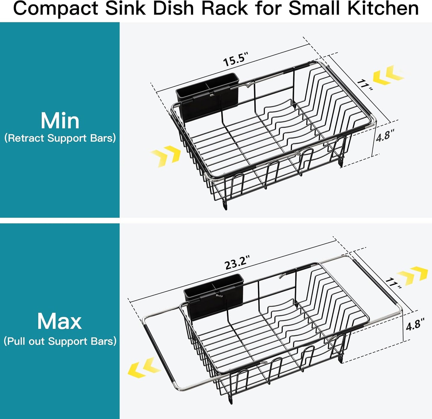 JASIWAY Dish Drying Rack in Sink, Dish Drainer with Cup and Utensil Holder