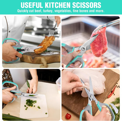 HAUSHOF Kitchen Scissors for Food, Heavy Duty Kitchen Shears, Sharp Stainless Steel Shears with Soft Grip, U-Groove Design, 8-1/4" Food Scissors for Meat, Vegetables, Fine Bones