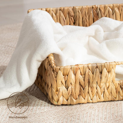 StorageWorks Water Hyacinth Pantry Storage Baskets, Wicker Baskets with Built-in Handles, Handwoven Shelf Baskets for Organizing, Pantry Organizers and Storage, 3 Pack