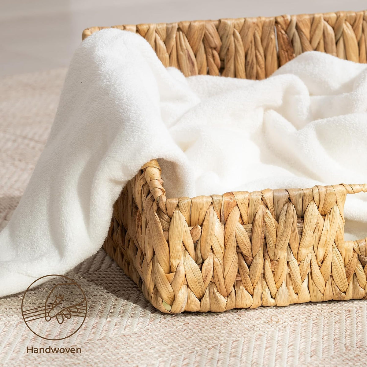StorageWorks Water Hyacinth Pantry Storage Baskets, Wicker Baskets with Built-in Handles, Handwoven Shelf Baskets for Organizing, Pantry Organizers and Storage, 3 Pack