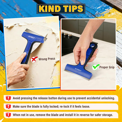 DIYSELF Razor Blade Scraper, 1 Pack Scraper Tool with 10pcs 4-Inch Blades, Razor Scraper for Cleaning Glass, Window, Stove Top, Oven, Kitchen, Cooktop, Shower Door, Sticky Residue, Tile, Wallpaper