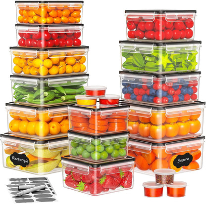 52 PCS Food Storage Containers with Lids Airtight (26 Lids & 26 Containers)- Reusable Plastic Leakproof Meal-Prep Container for Kitchen Storage Organization Microwave/Dishwasher Safe with Labels & Pen