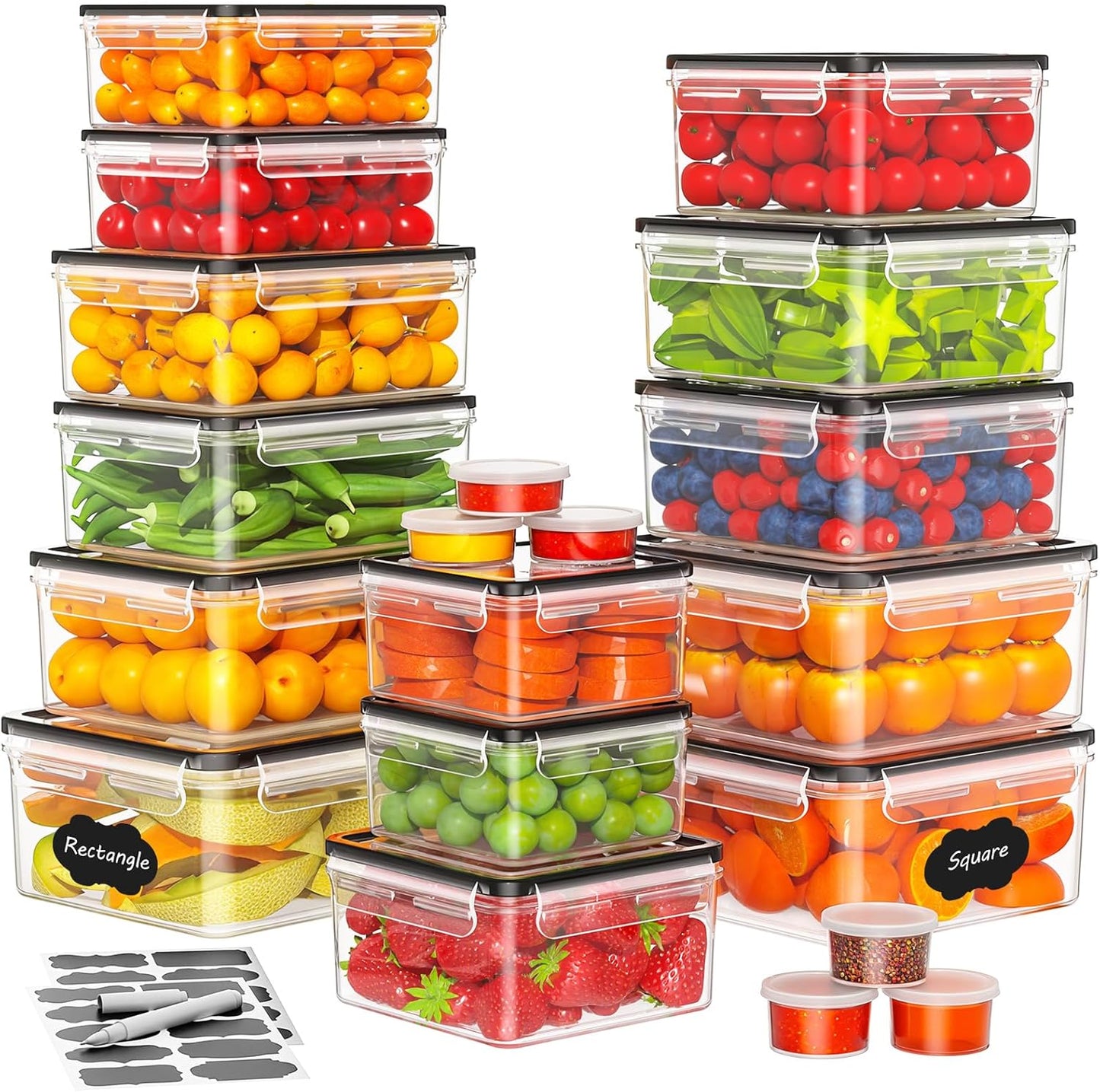 JSCARES 62 PCS Large Food Storage Containers with Lids Airtight (31 Lids & 31 Containers)- Reusable Plastic Leakproof Meal-Prep Container for Kitchen Storage Organization Microwave/Dishwasher Safe