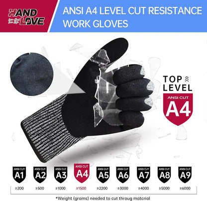 HandLove Cut Resistant Gloves – ANSI A9 Cut Proof Safety Work Gloves | Sandy Nitrile Anti-Slip, Touchscreen, Durable, PFAS Free | Wood Carving, Gardening, Glass Cutting, Car Repair – Yellow,1Pair,M