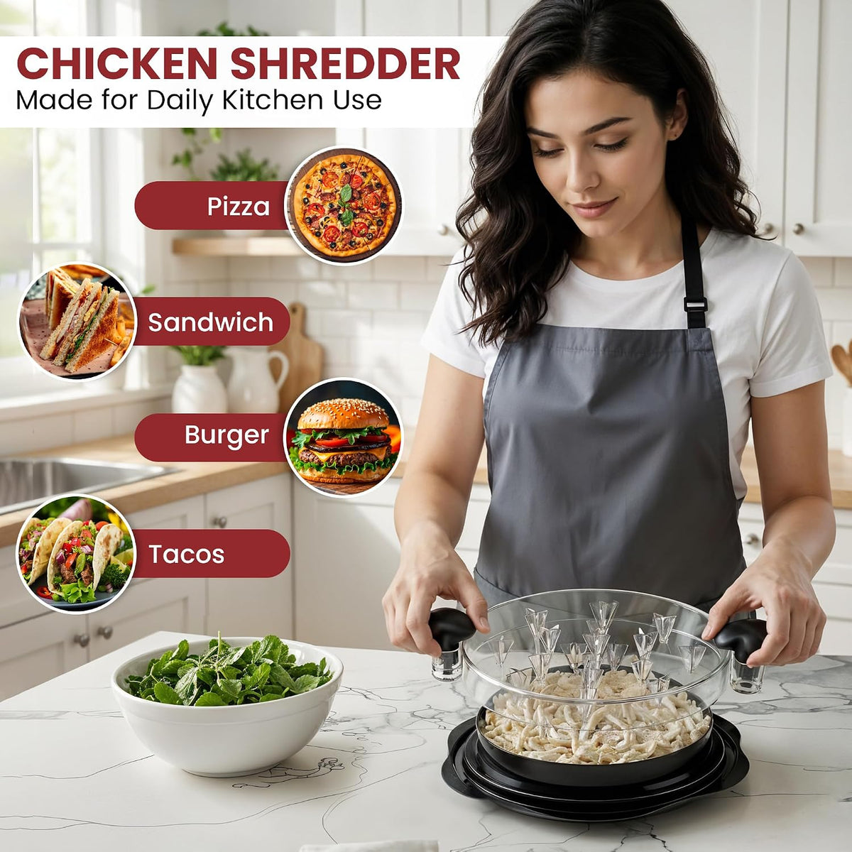 Chicken Shredder Tool Twist Large 3 layer With Meat Tenderizer Tool & Brush,Manual Chicken Breast Grinder,10'' Pro Meat Shredder, BPA Free Anti-Slip Ergonomic Handle,Suitable For Beef &Vegetable
