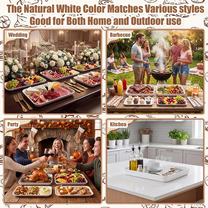 6 Pcs Large Serving Tray and Platters for Party, 15" White Plastic Food Display Trays for Cookies Desserts Appetizers, Reusable Rectangular Hosting Essentials for Buffet Catering