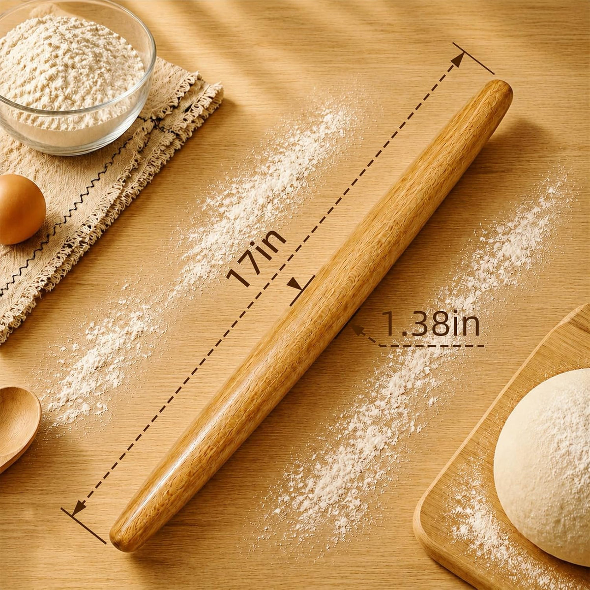 French Tapered Rolling Pin for Baking, 17 Inch Solid Wood