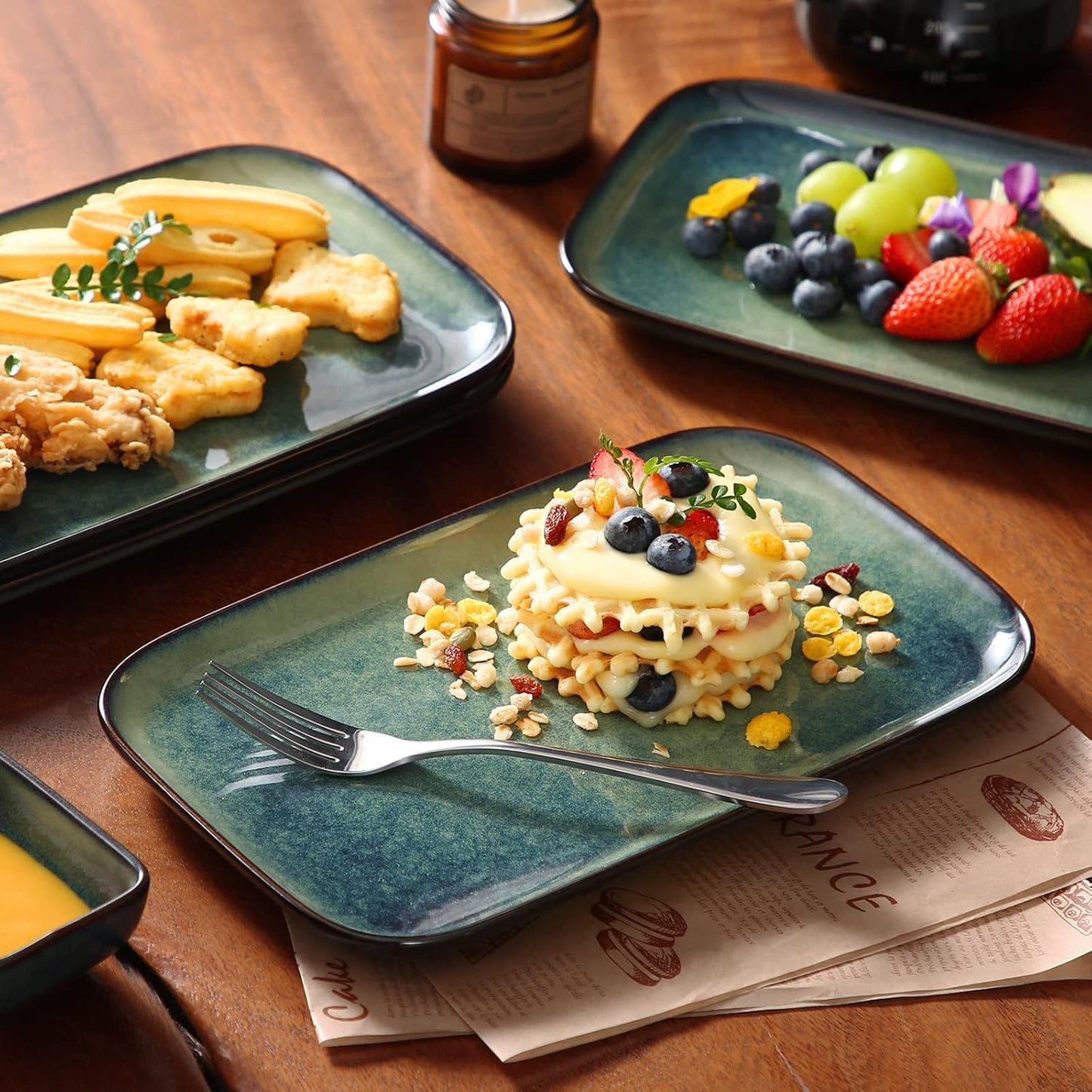 vancasso Stern Serving Platters Set of 3, 15/13/ 11 Inches Rectangular Serving Plates, Blue Serving Trays for Entertaining, Party