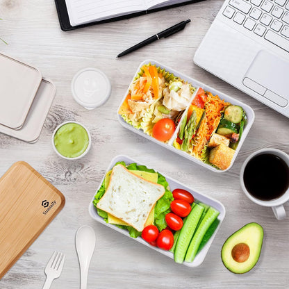 Sinnsally Bento Box for Kids and Adults, Stackable Japanese Bento Lunch Box Containers for Teens/Women with Compartments(47oz),Modern Lunch Containers with Utensil Set,Leak-Proof Lunchbox,Rectangle