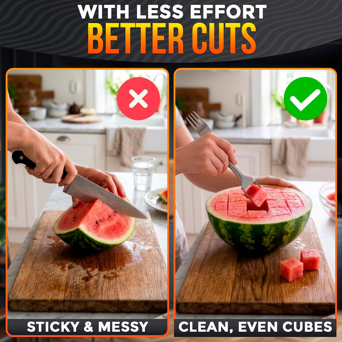 Watermelon Cutter Slicer Tool 2-in-1, Retractable Fork, 304 Steel