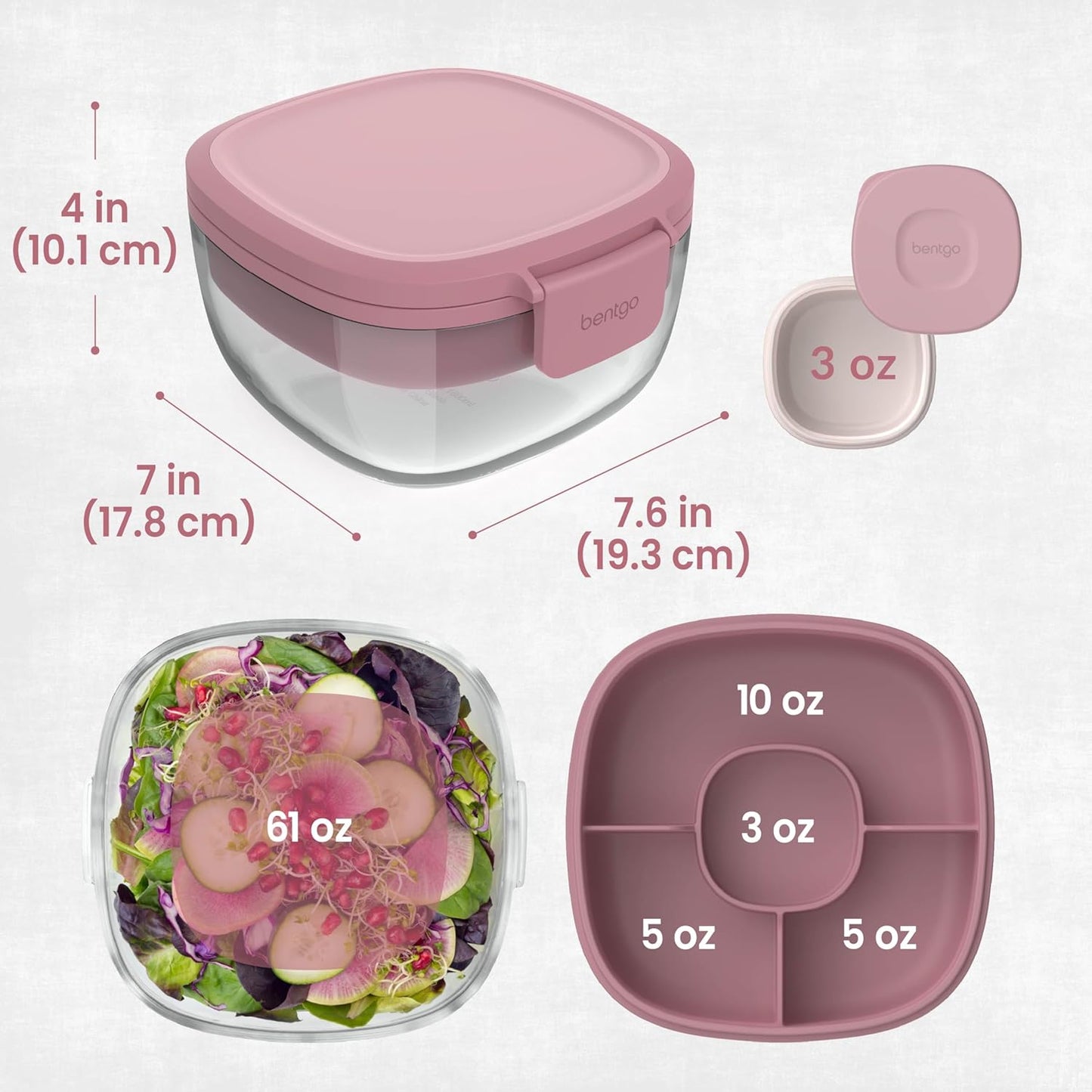 Bentgo Glass Salad Container - 7.6-Cup Salad Bowl with Airtight Lid, Leak-Proof Sauce Container, 4-Compartment Bento Tray & Reusable Fork - BPA-Free for Meal Prep, Office & More (Light Blue)