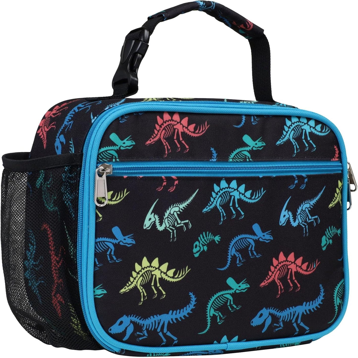Bagseri Kids Lunch Bag Boys - Thermal Insulated Lunch Box Tote with Water Bottle Holder, Reusable Leak-Proof Kids Lunch Box for Daycare & School, Black Dinosaur (Containers Not Included)