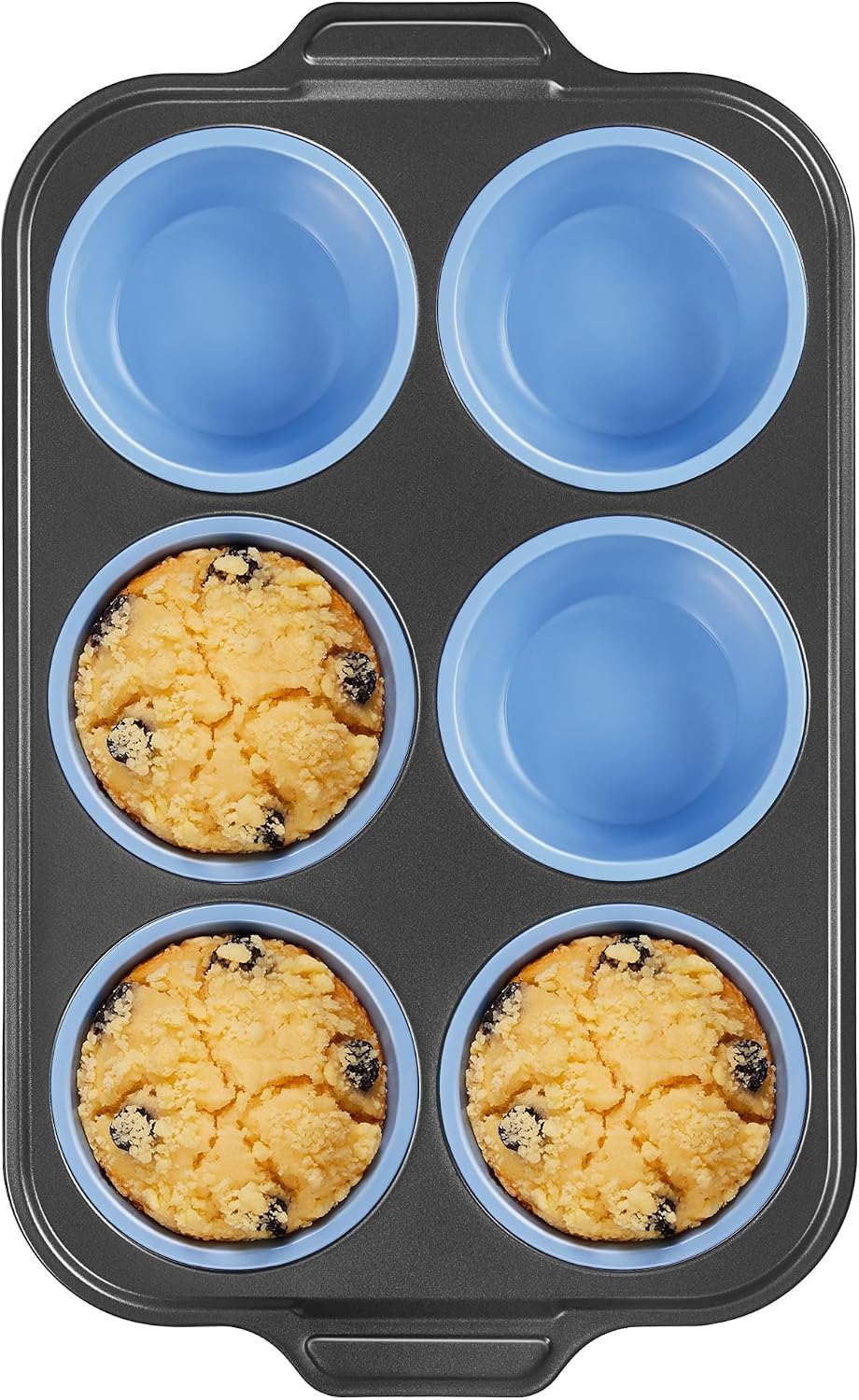 BRONYPRO Silicone Muffin Pans for Baking with Metal Frame, Egg Bite Molds, Cupcake Pans 12 Regular Size, Muffin Tins Easy to Pop Nonstick Non Toxic Bakeware for Oven,Blue