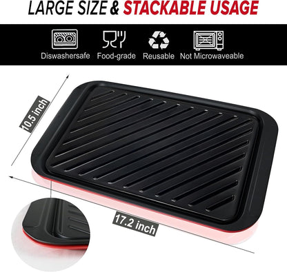 2PCs Prep and Serve Trays, 17" x 10.5" Melamine Deep Grilling Prep & Serve Trays, Melamine Trays | Serving Tray & Marinating Tray, BBQ Platters for Raw and Cooked Food, Serving Trays (Red, Black)
