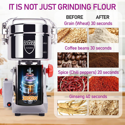 150g Grain Mill, 304 Stainless Steel Spice Grinder, 1500W High-speed Commercial Flour Mill, Superfine Flour Mill Grinder for Home, Grain Mill for Flour