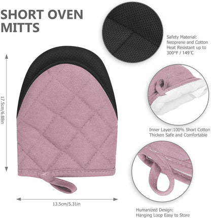 1 Pair Short Oven Mitts - Silicone Kitchen Oven Gloves High Heat Resistant 500℉, Mini Oven Mits with Non-Slip Grip Surfaces and Hanging Loop for BBQ, Baking, Cooking and Grilling (Black)