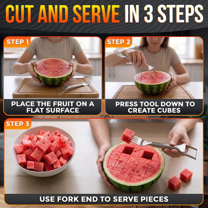 Watermelon Cutter Slicer Tool 2-in-1, Retractable Fork, 304 Steel