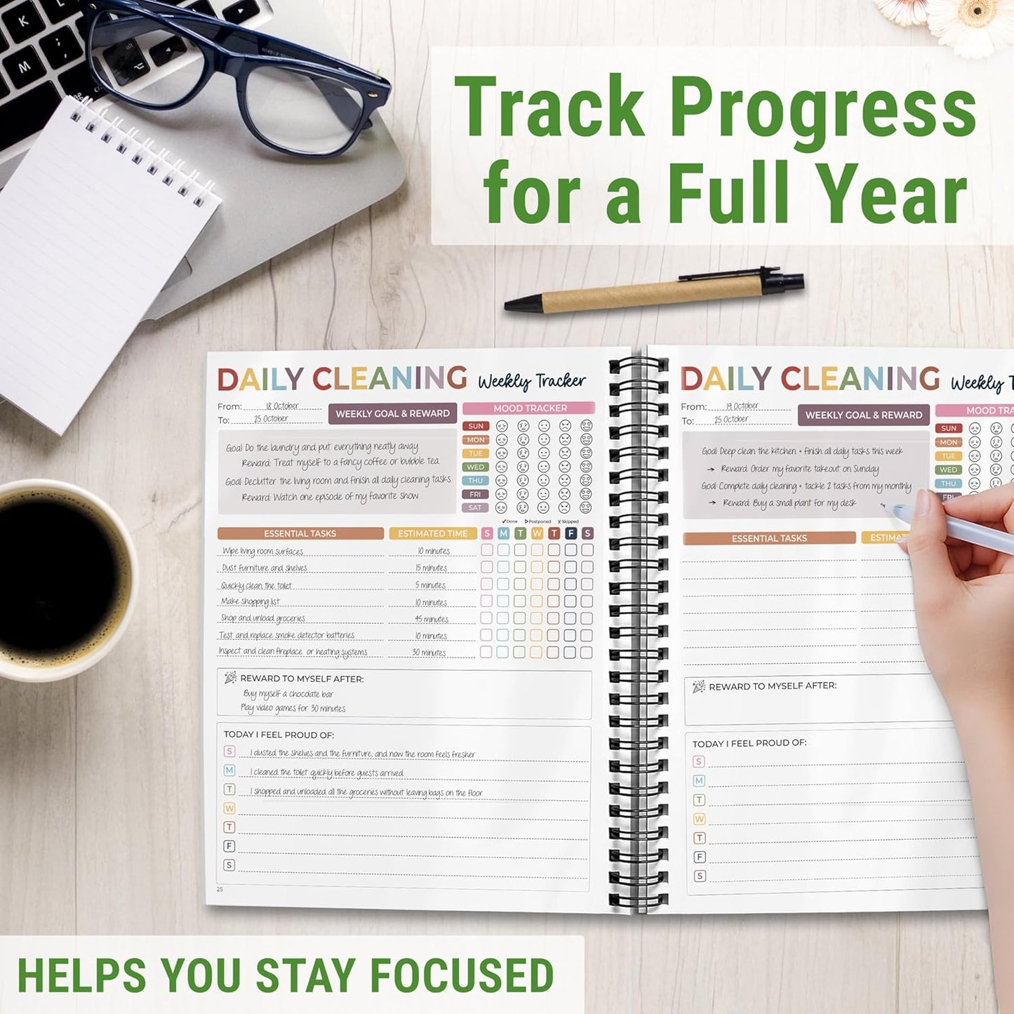 Magnetic Cleaning Schedule and Checklist Dry Erase Board - Reusable Cleaning Schedule for Home, Kitchen & Bathroom | Weekly & Monthly Chore Chart for Adults, Strong Magnet, Easy Erase