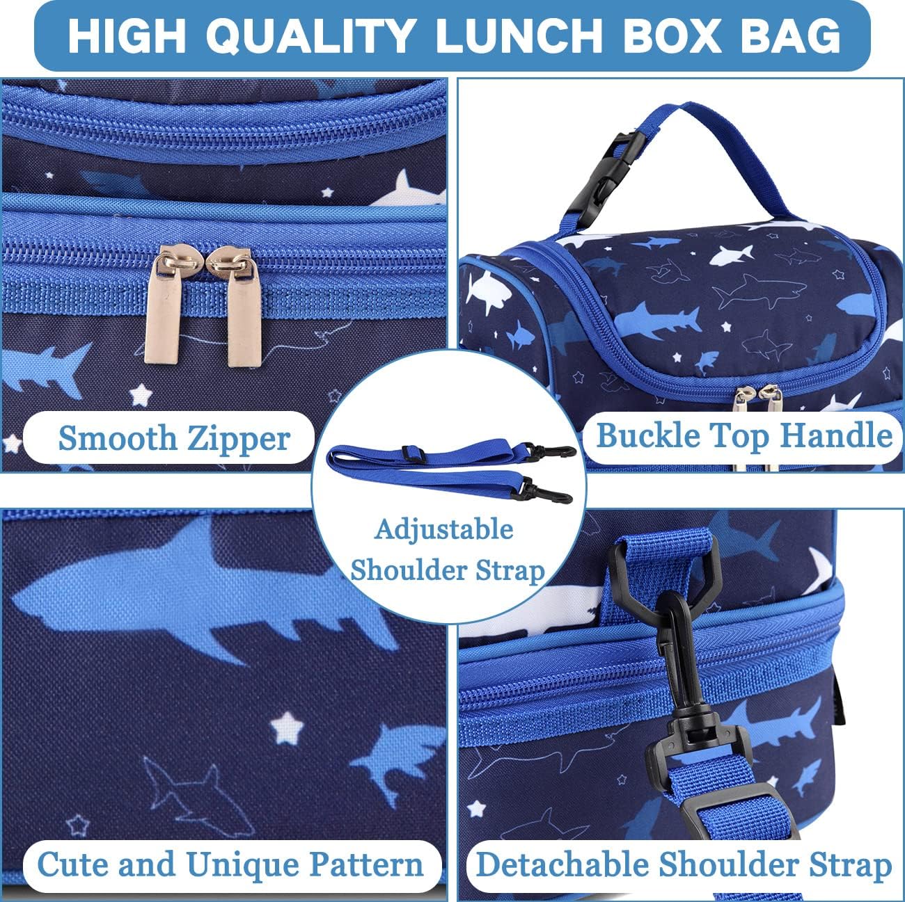 VASCHY Lunch Box Bag Men, Insulated Two Compartments Bento Cooler Bags for Adults/Women/Kids for School,Daycare,Kindergarten,Picnic Black