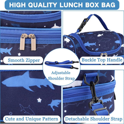 VASCHY Lunch Box Bag Men, Insulated Two Compartments Bento Cooler Bags for Adults/Women/Kids for School,Daycare,Kindergarten,Picnic Black