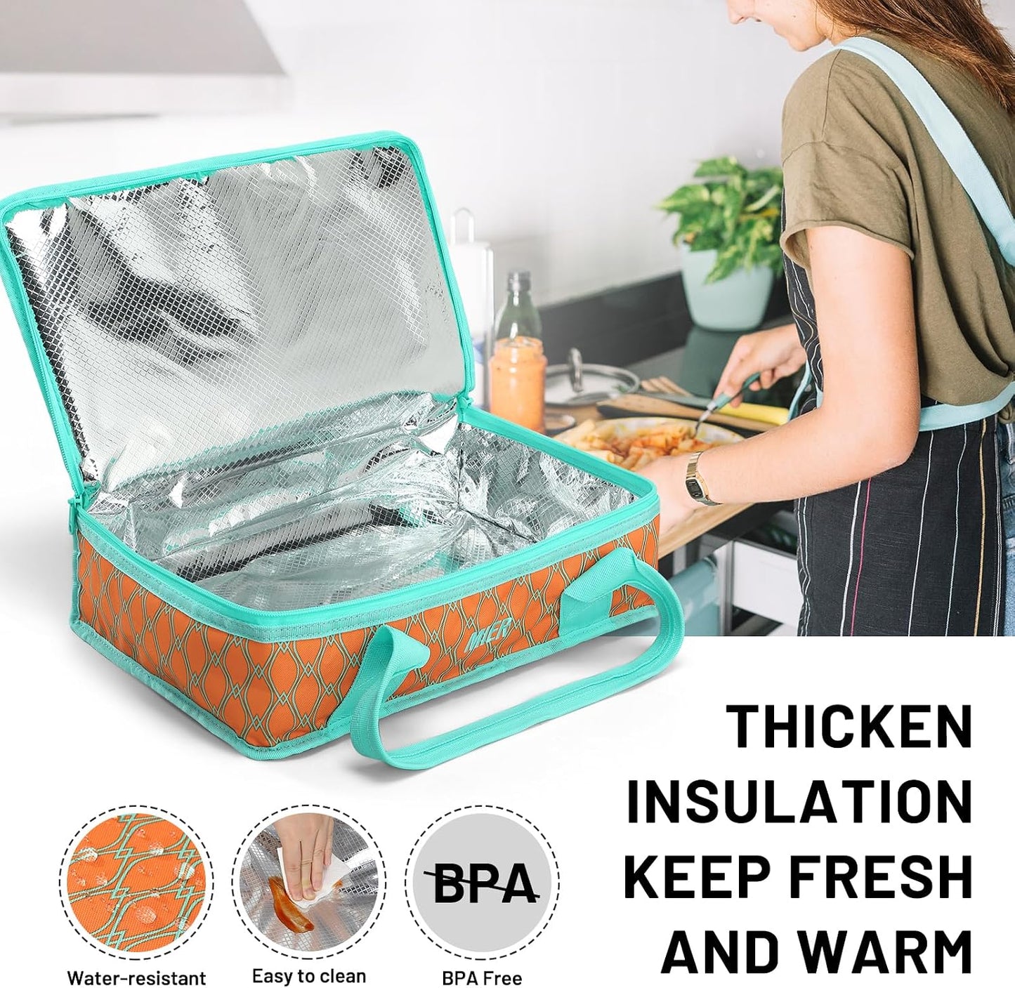 MIER Insulated Casserole Carrier for Hot or Cold Food Thermal Food Carrier Bag for Lasagna Potluck Parties Picnic Cookouts, Fits 9"x13" Baking Dish/Foil Pan, Red