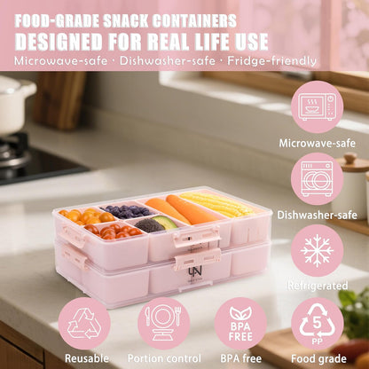 Snackle Box Container - 10 Compartments Including 2 XL, Dishwasher & Microwave Safe, Divided Serving Tray with Lid and Handle, BPA-Free, snack box (1 PCS, White, 1 Box with 2 XL Compartments)
